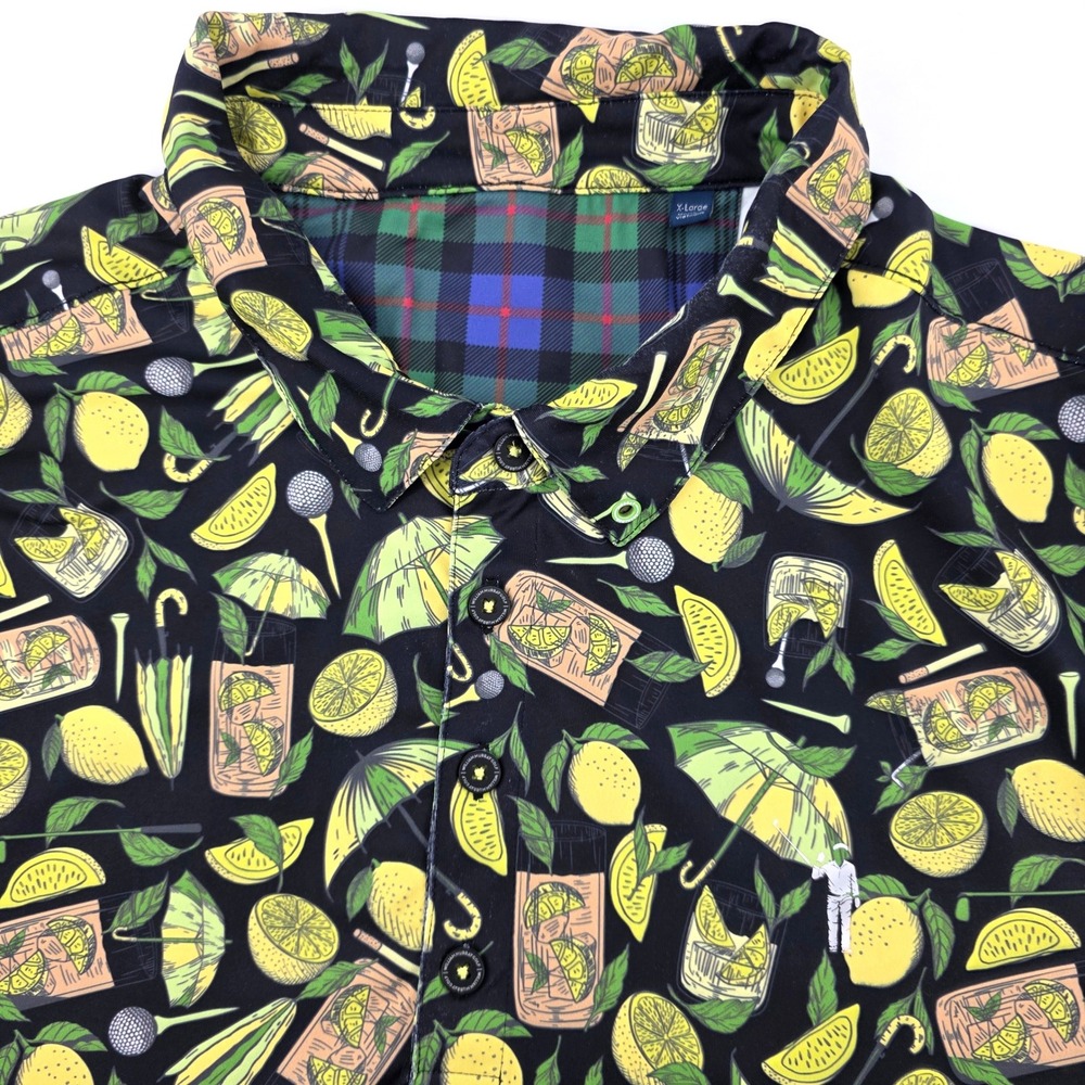 William Murray Golf Mens XL Transfusion Polo Shirt Black Lemon Cocktail Print